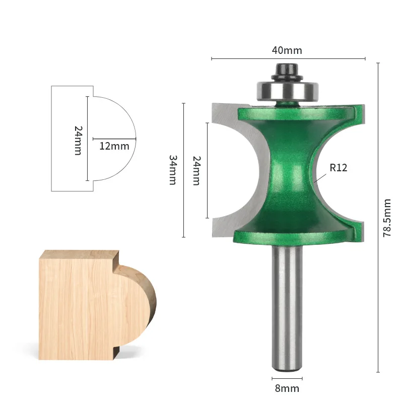 1PCS 8mm Shank Bullnose Half Round Bit Endmill Router Bits Wood 2 Flute Bearing Woodworking Tool Milling Cutter
