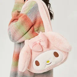 Sanrio Kuromi Plush Bag Cute My Melody Backpack Shoulder Bag Kawaii Cinnamoroll Tote Makeup Plush Large Handbag Girl heart Gift