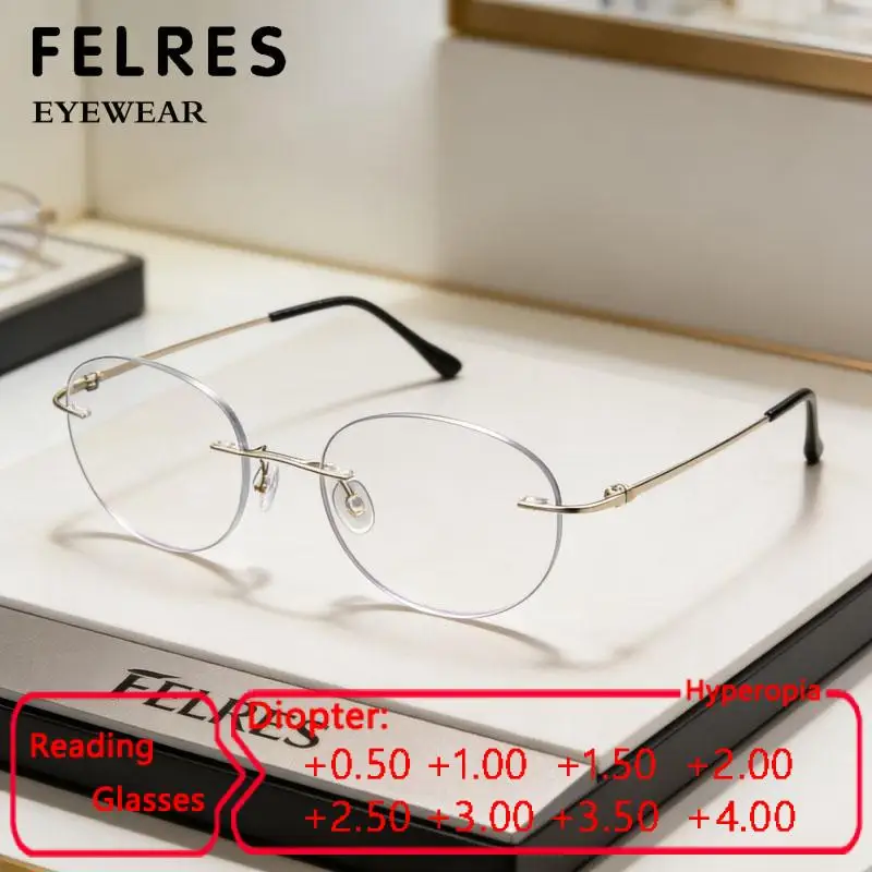 Memory Titanium Alloy Boundless Anti Blue Light Reading Glasses Men Women Lightweight Presbyopic Optical Presbyopic Eyewear