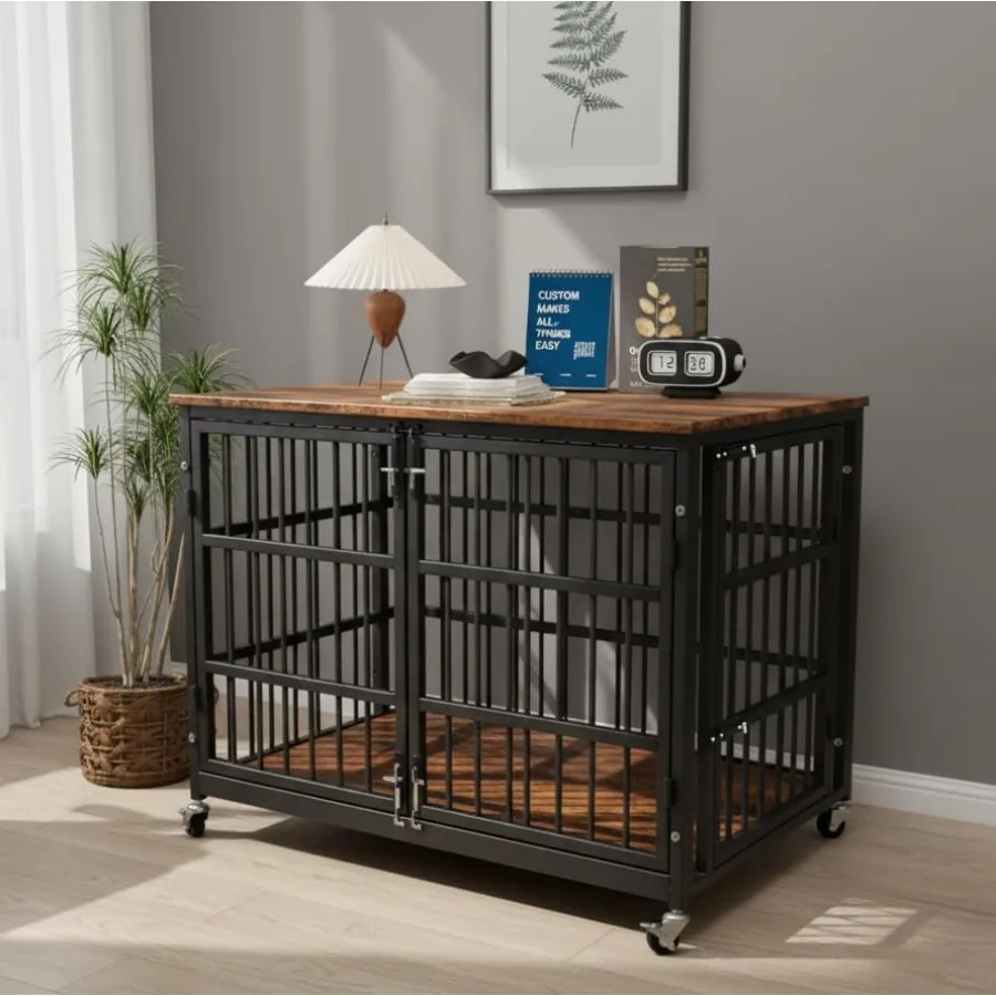 قفص كلب عالي التحمل مقاس 48/42/38 بوصة للكلاب الكبيرة للاستخدام الداخلي قفص كلب خشبي مقاوم للهروب ومقاوم للمضغ مصمم لـ