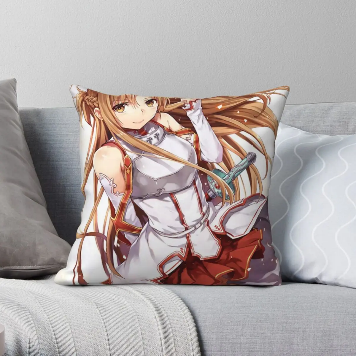 Funda de almohada cuadrada Sword Art Online 24 Asuna, cubierta de cojín de poliéster y lino de terciopelo con cremallera impresa, decorativa para coche, venta al por mayor, 45x45