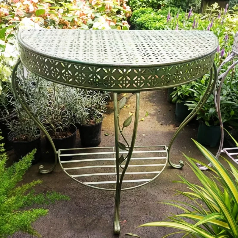 

American retro wrought iron flower stand balcony, porch table rack garden courtyard outdoor window decoration semi-round table