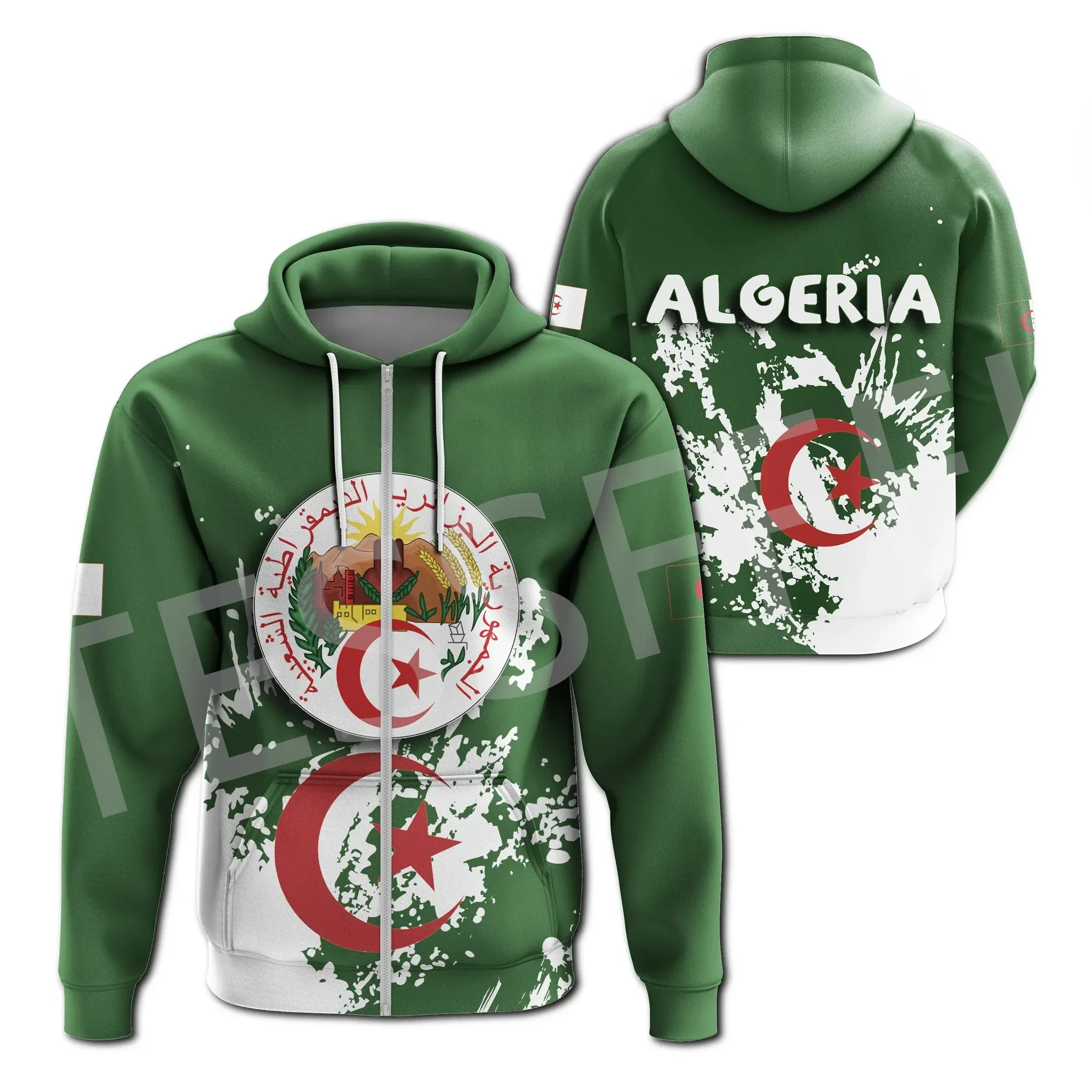 NewFashion Africa Country Algeria Flag Tattoo Retro Tracksuit 3DPrint Harajuku Casual Streetwear Pullover Funny Jacket Hoodies M