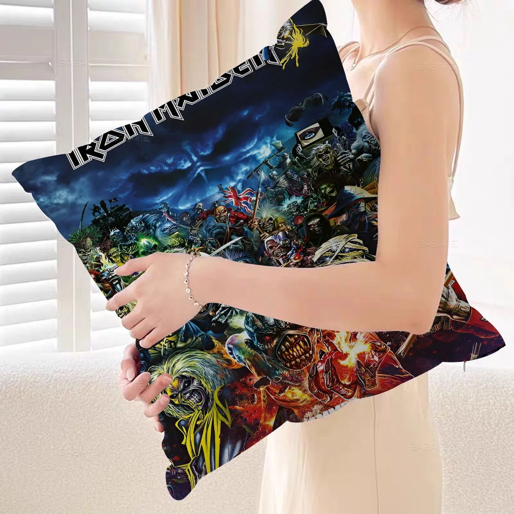 Band I-Iron M-Maiden Pillow Covers Cartoon Sofa Decorative Home Double-sided Printing Short Plush Cute Cushion Cover