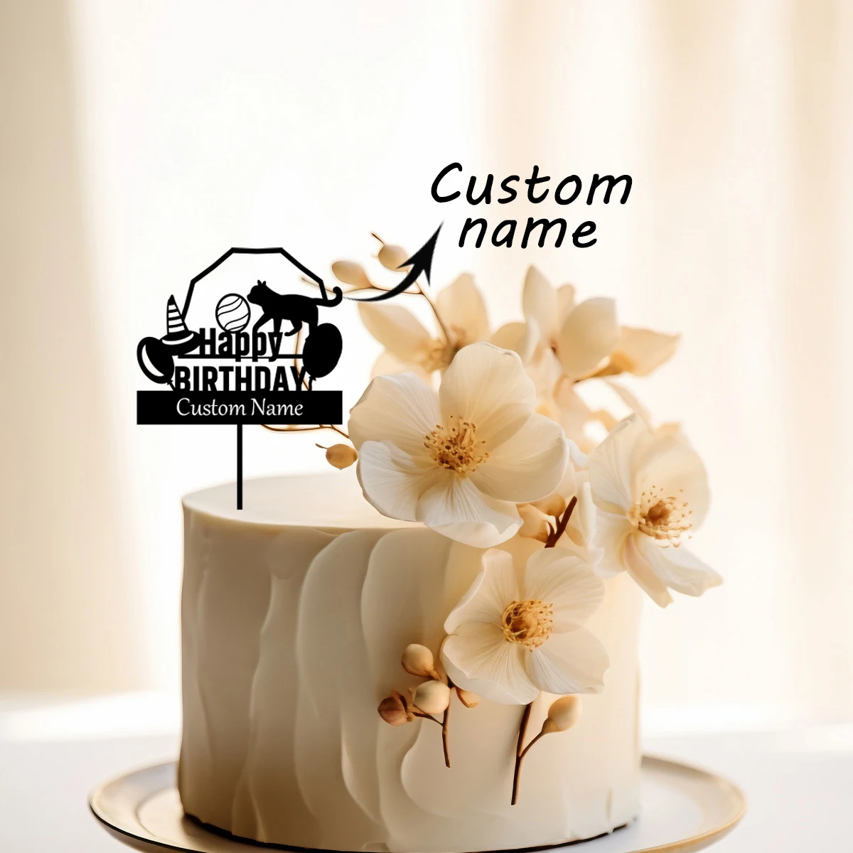 1PC Durable Happy birthday wishes with a cute animal theme Custom Name Cake Stand Cake Ornaments For Anniversaries