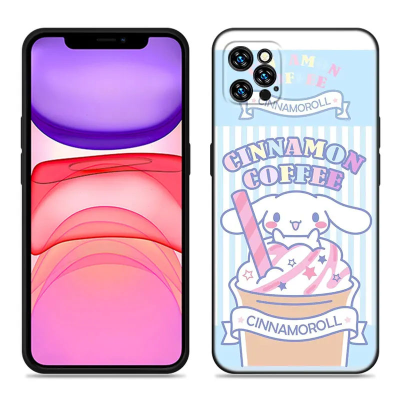 Kawaii Cinnamoroll Phone Case For Apple iPhone 12 13 Mini 11 14 15 Pro Max 7 8 Plus X XR XS SE 2020 2022 Black Silicone Case