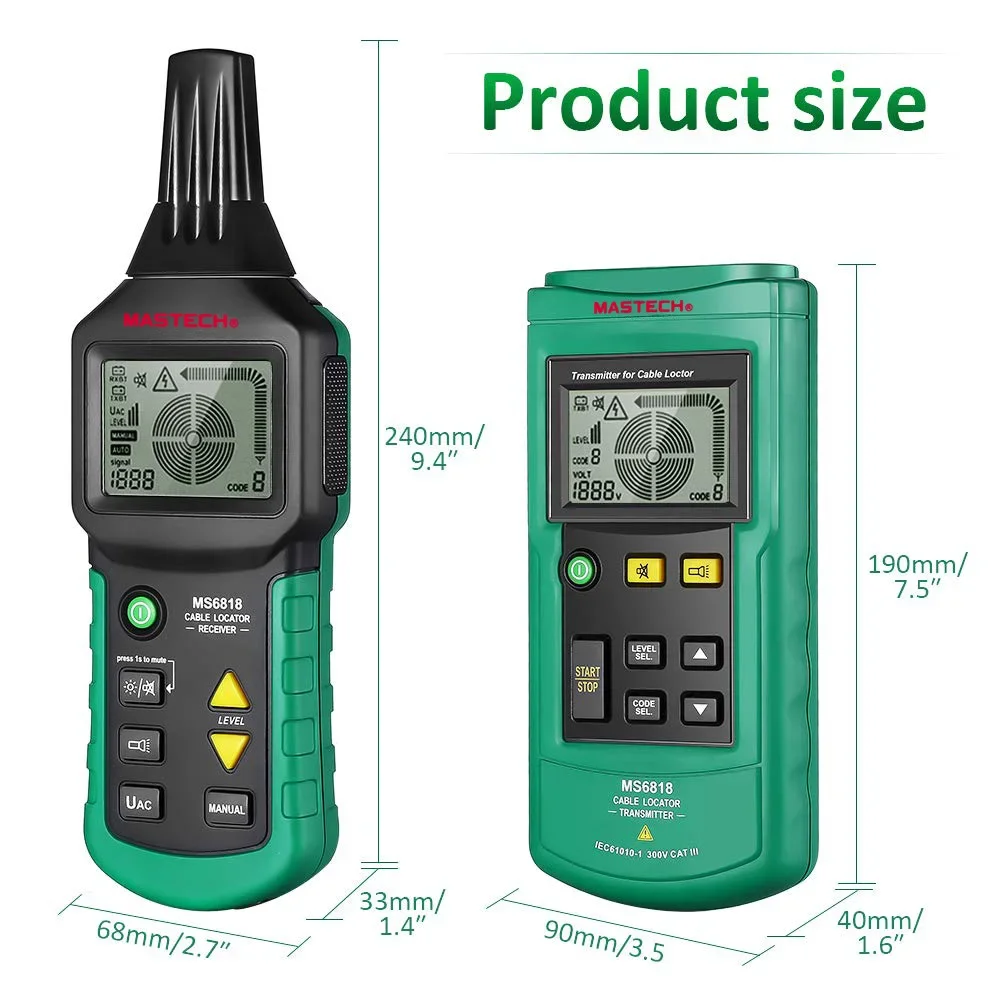 Mastech MS6818 Portable Professional Wire Cable Tracker Metal Pipe Locator Detector Tester Line Tracker Voltage12~400V