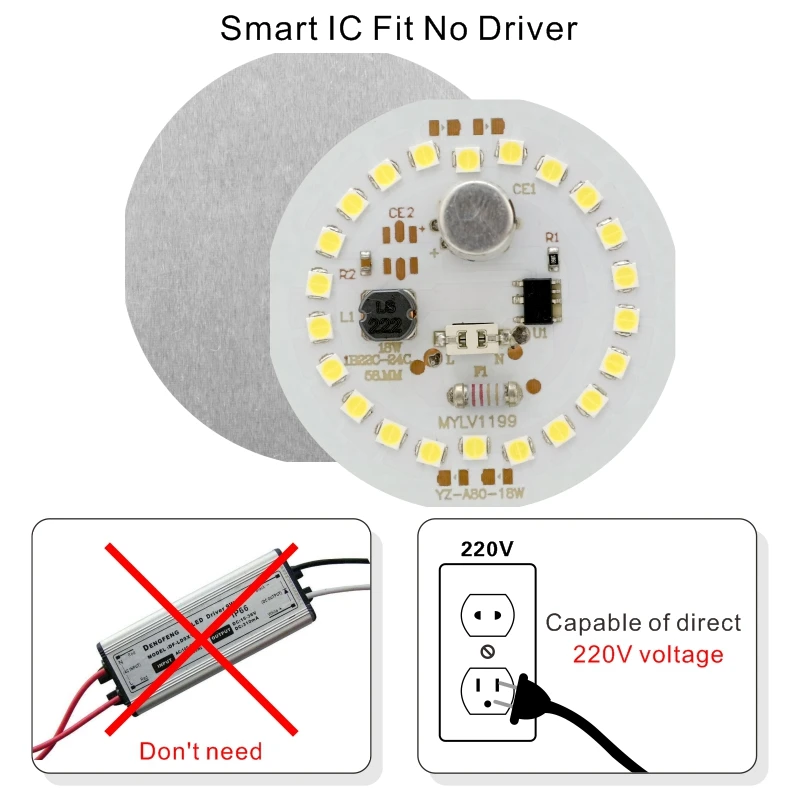 10pcs/lot LED Bulb Chip 5W 7W 9W 12W 15W 18W DIY 2835SMD DOB Round Light Beads AC 220V No Flicker Bulb Chips Lighting Lamp