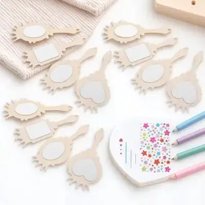 12 sztuk dziecięcych dekoracyjnych lusterek, surowe drewniane lusterek do samodzielnego wykonania, do malowania, puste, akcesoria dla księżniczek, łatwe w użyciu.