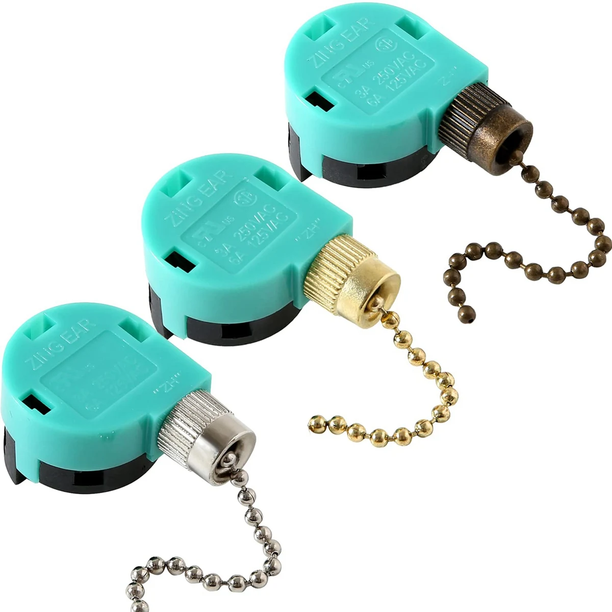 3Pcs ZE-268S6 Ceiling Fan Switch 3 Speed 4 Wire for Ceiling Fans and Wall Lights Pull Chain Switch Replacement Bronze