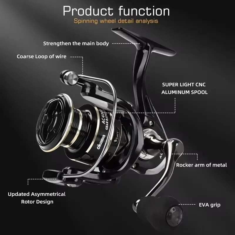 OKUMA Spinning Fishing Reel 2000 - 7000 Ultralight Max Drag 10kg 5.2:1 Surfcasting Spinning Reel Saltwater Jigging Reels