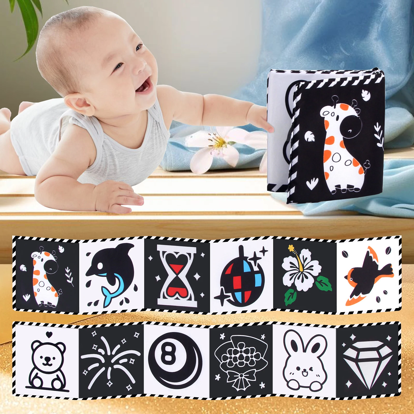Animal Sensory Cloth Books for Babies 0-36 Months High Contrast Montessori Toy Newborn Crib Toys