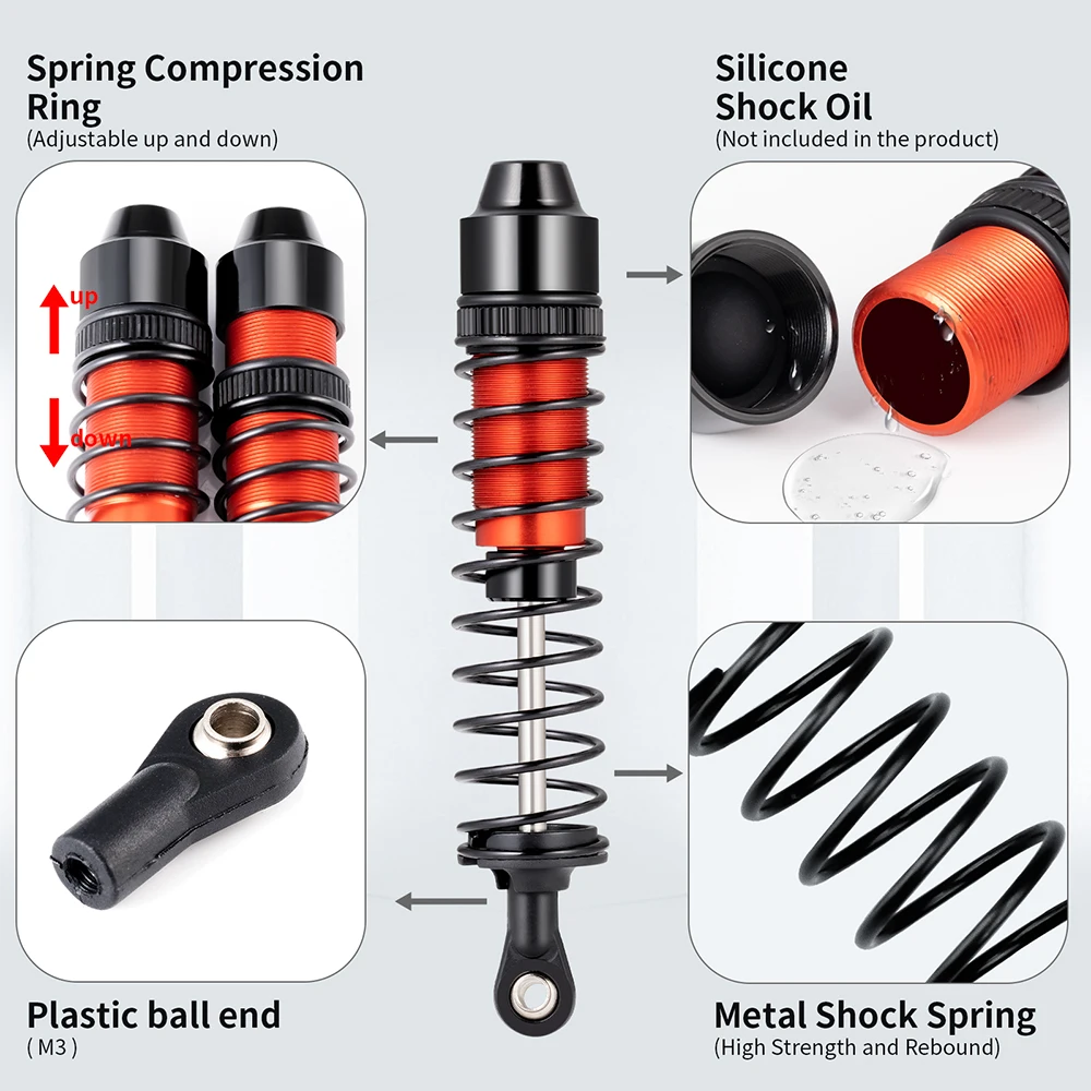 YEAHRUN 1 مجموعة الأمامية والخلفية سبائك الألومنيوم امتصاص الصدمات ل Tamiya علب الاغذية 1/12 RC شاحنة كبيرة ترقية أجزاء الملحقات