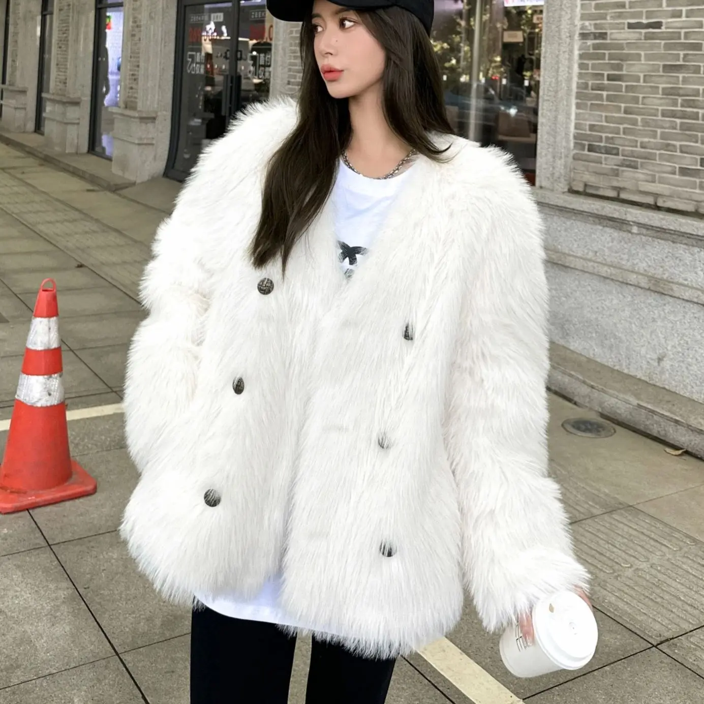 Faux Fur Coat V-neck Thickened Mid length Autumn and Winter Youth Popular Coat Women