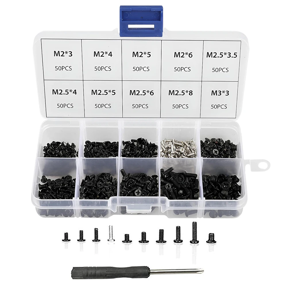 500pcs M2 M2.5 M3 Laptop Screws Kit, SSD M.2 Screws, for Phillips Flat Head Tiny/Small Machine Screws Set for Electronics Repair