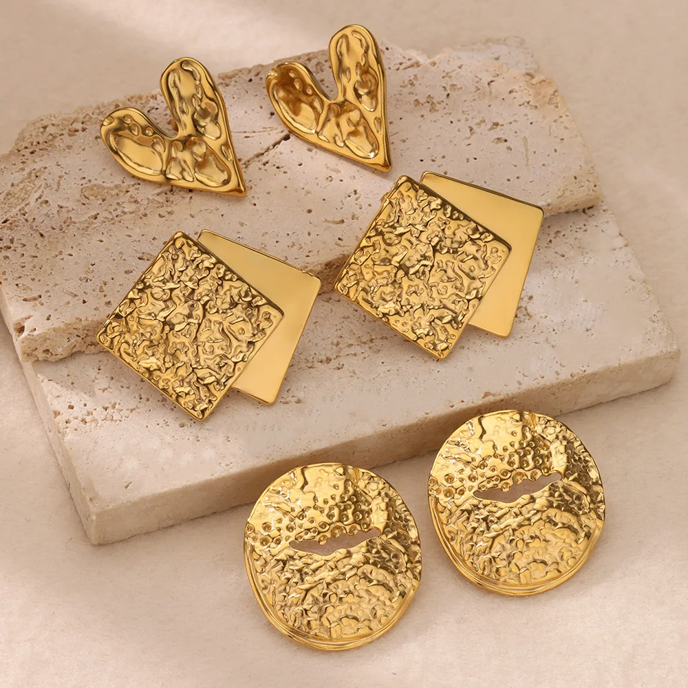 

Simple Heart Double Square Big Hoop Earrings For Women Gold Color Stainless Steel Round Earring Gift Fashion Jewelry New aretes