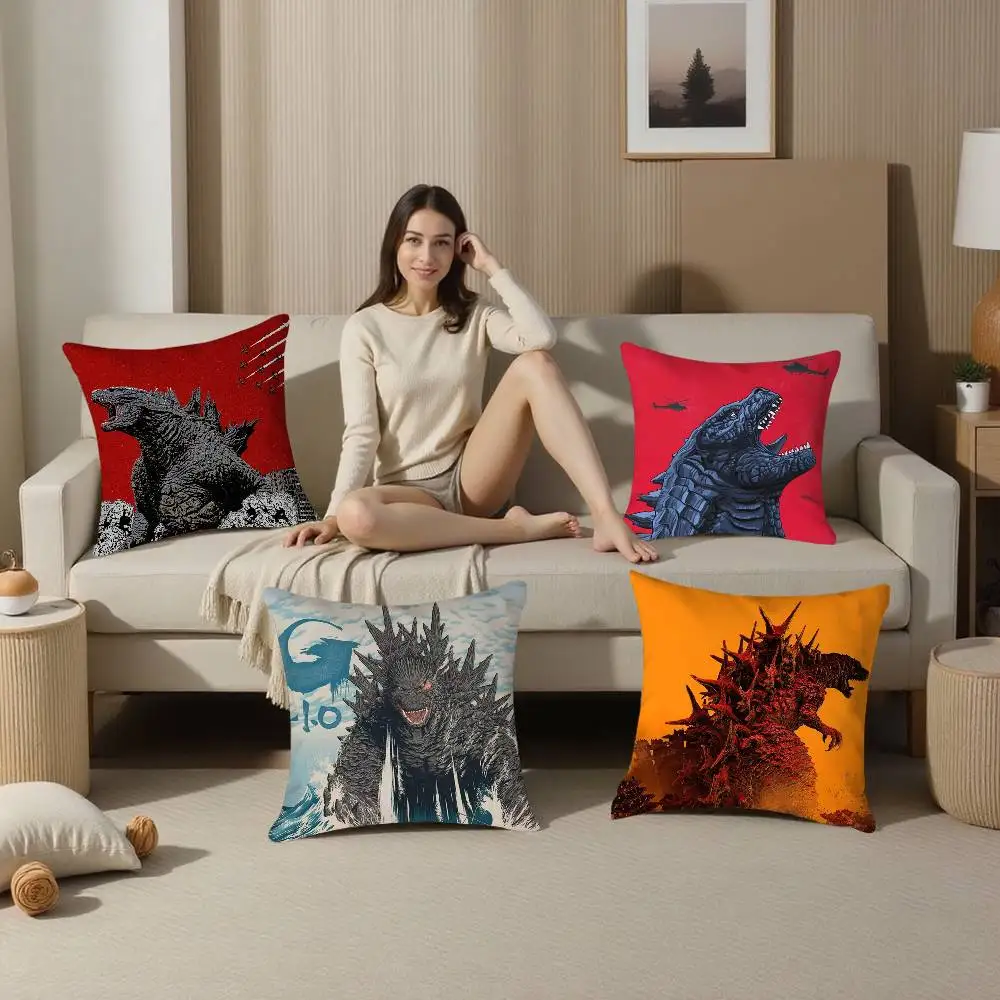 كول G-G-GoDZillAS فيلم كيس وسادة نسيج قطيفة لينة مزدوجة الوجهين طباعة غطاء وسادة أريكة رمي وسادة تغطي