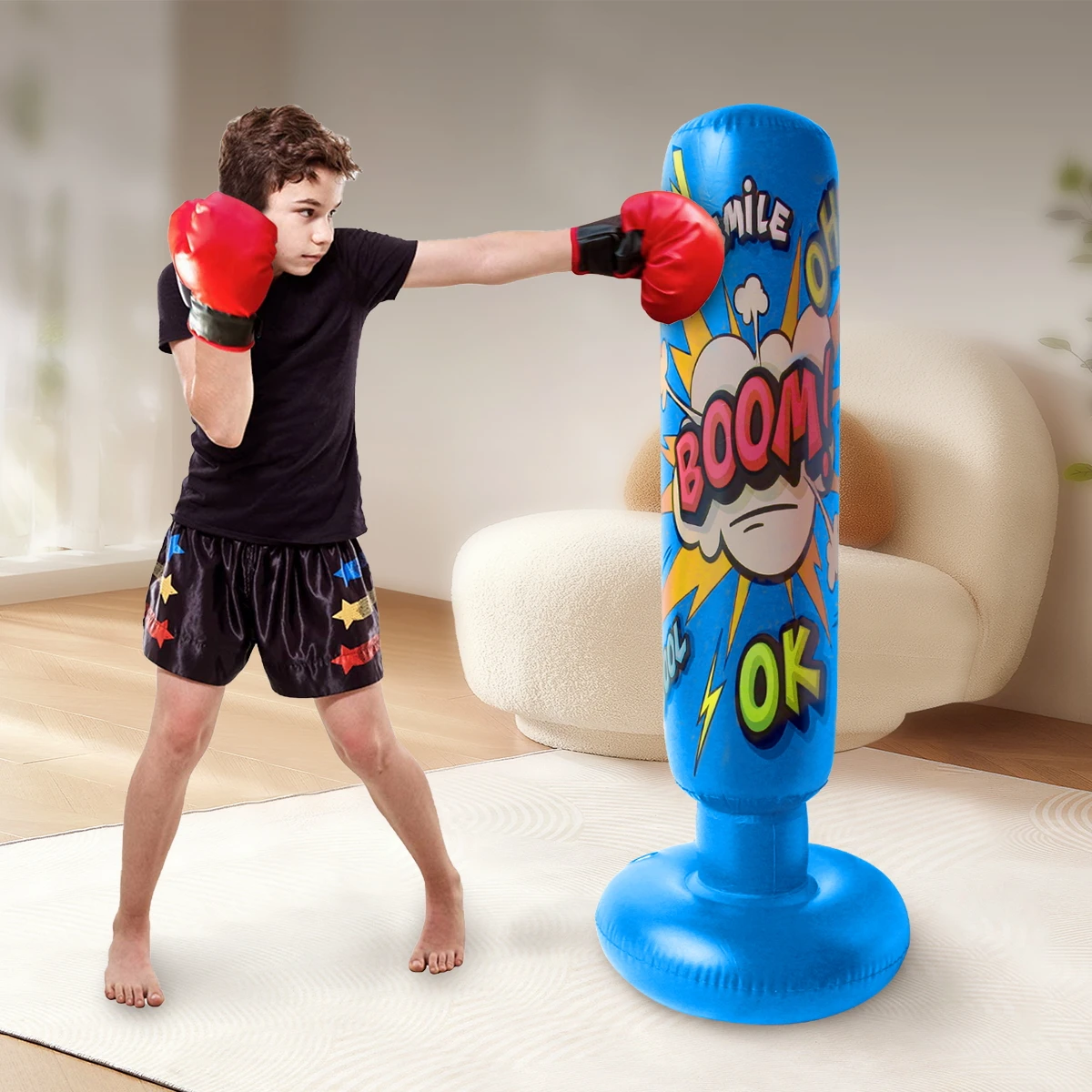 Inflatable Punching Bag for Kids, 120cm Free Standing Kung Fu Panda Kickboxing Bopper for Karate Taekwondo Children Boxing Bag