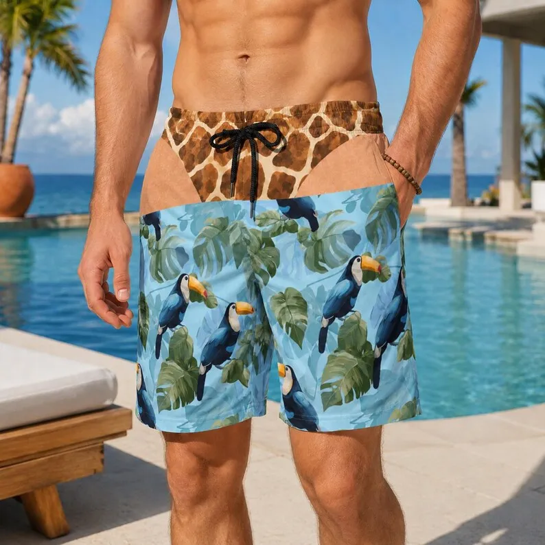 Latest Fun Men's Swimwear Fake Underwear Pool Party Personalized Shorts for Outdoor Leisure Wear