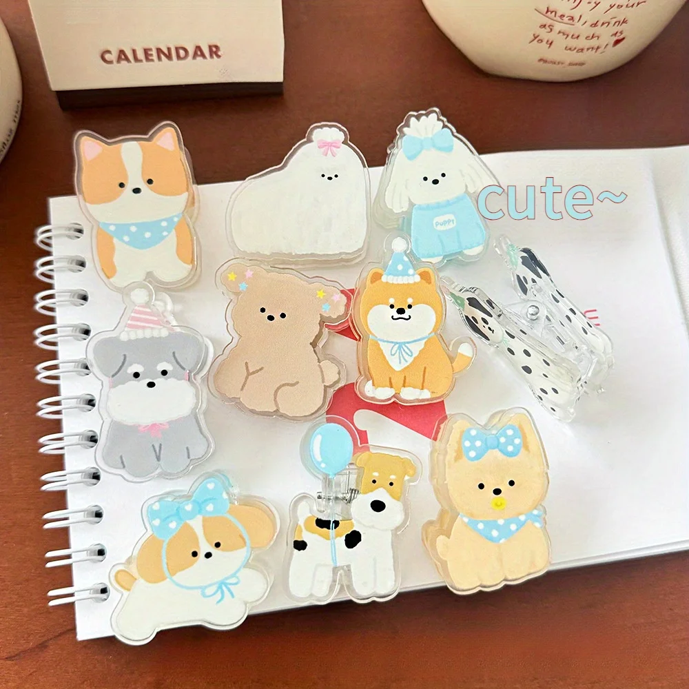 5/10PCS Cute Dog Clip Bookmark Acrylic Multi-function Clips for Office Home Organizer Fix Notebook Files Korean Stationery