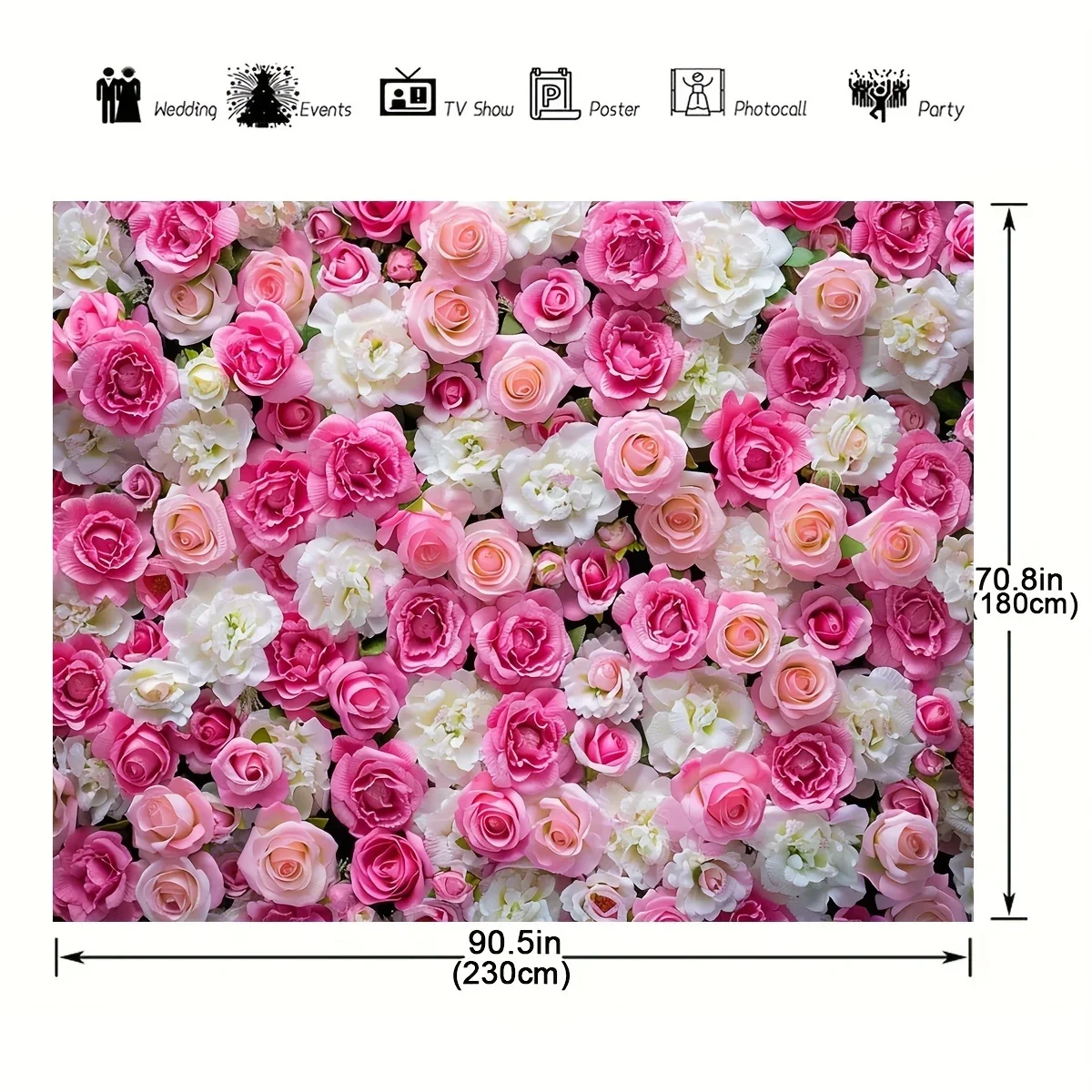 Flower wall background Banner Polyester photography pink and white rose portrait in spring,suitable for weddings, bridal parties