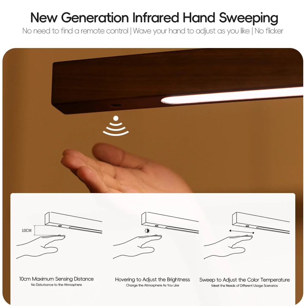 LED Hand Sweep Sensor Pendant Light Wood Pendant Lights LED Hand Scan Pendant Lamp for Kitchen Island Living Room Dining Decor