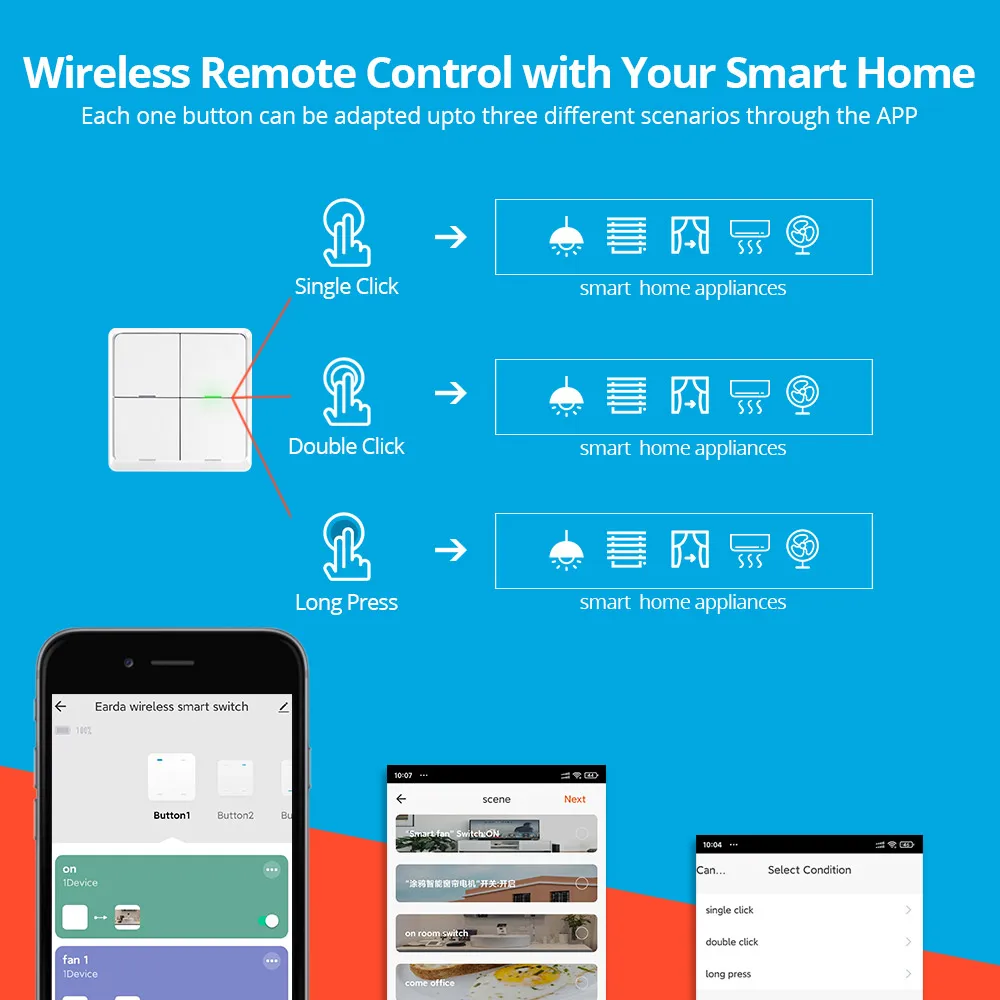 Zemismart Tuya Zigbee 4 Băng Đảng Không Dây Cảnh Công Tắc Decal Dán Tường Cuộc Sống Thông Minh Ứng Dụng Điều Khiển Nhà Thiết Bị Điện Bằng Pin