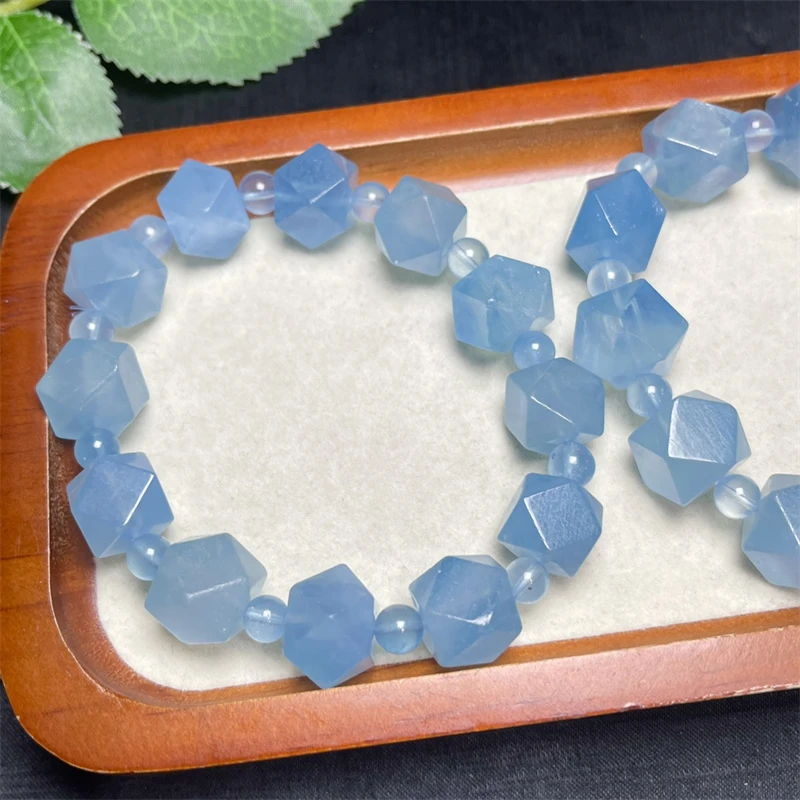 Natural Aquamarine Facet Bracelet Reiki Healing Fengshui Stone Fashion Jewelry For Women Holiday Gift 1PCS 11-13MM