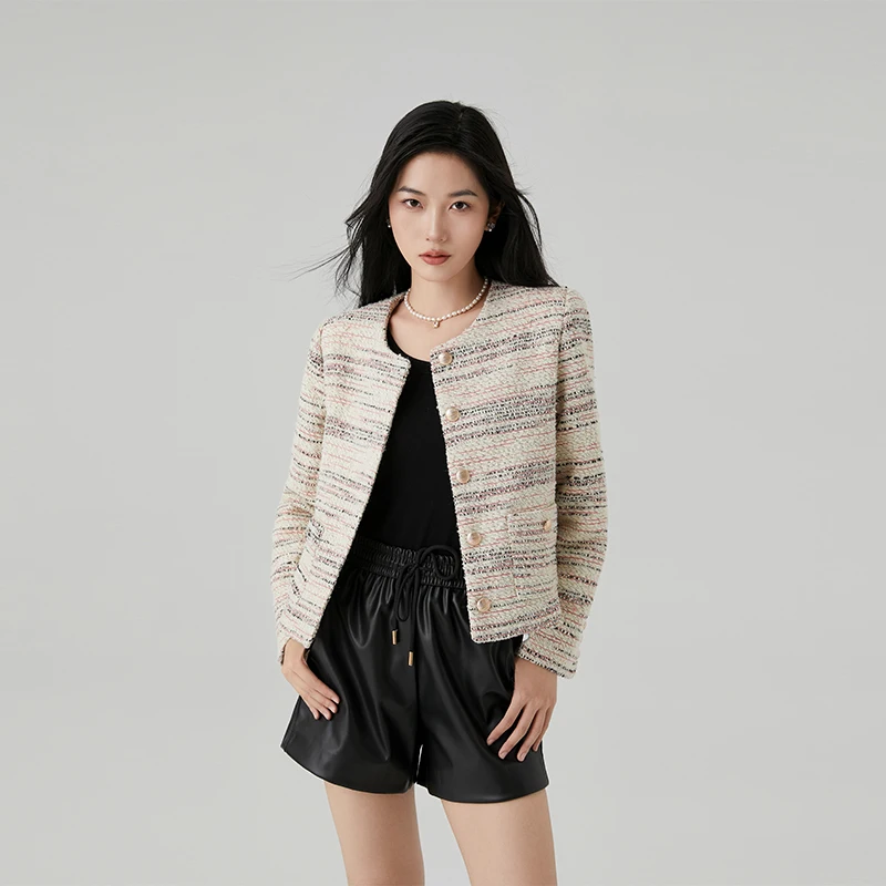 Colored Striped Button Jacket Women Round Neck Baggy Fashion Blazer Autumn And Winter Cozy Commuter Premium Party Jacket