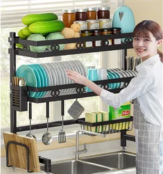 Kitchen Storage Shelf Sink Above Rack Plate Tableware Storage Rack Multifunctional Stainless Steel Dry Drain Pantry Organizer