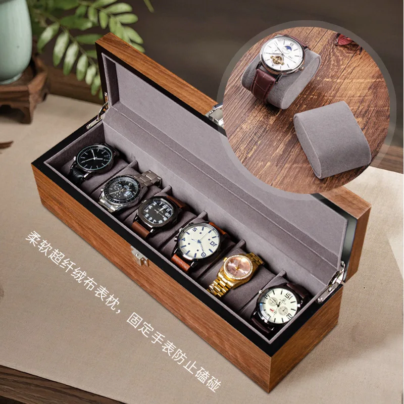 Wooden Watch Box for Men 6 Slot Watch Display Case Mens Watch Box Organizer Wood Watch Case for Men Watch Storage