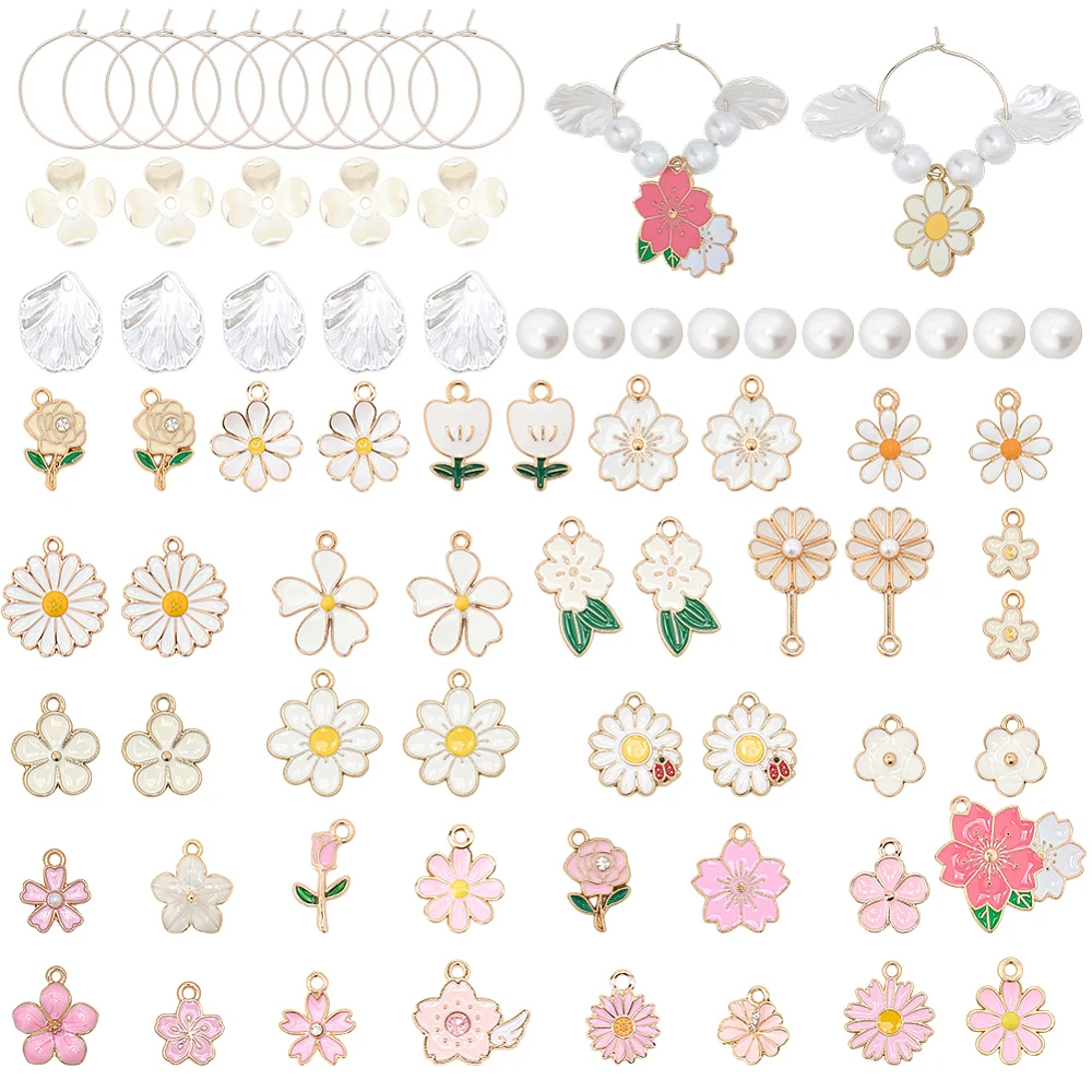 1 Box 30 Sets 250pcs Wine Charms Kit Flower Wine Charms Alloy Enamel Spring Flowers Floral Blossom Spring Theme Drink Glass