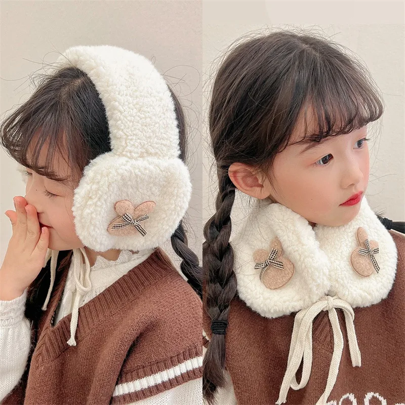 Fashion Lamb Wool Children's Earmuffs Cartoon Rabbit Super Cute Ear Protection Versatile Thermal Earmuffs Lace Ear Warmth