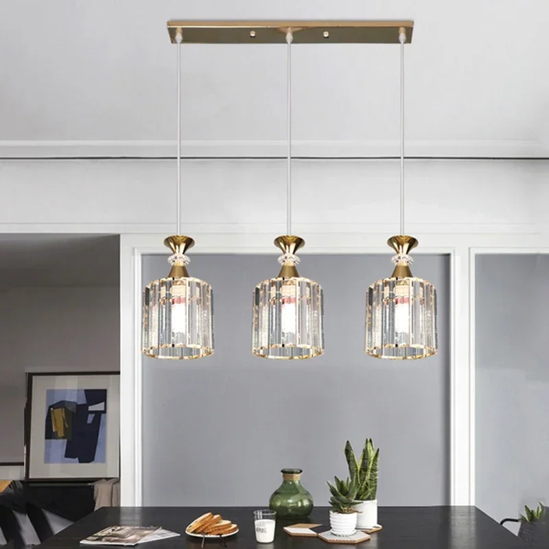 Modern Restaurant Crystal LED Three Headlights New Simple and Creative Dining Room Bar Light Luxury Pendant Lights