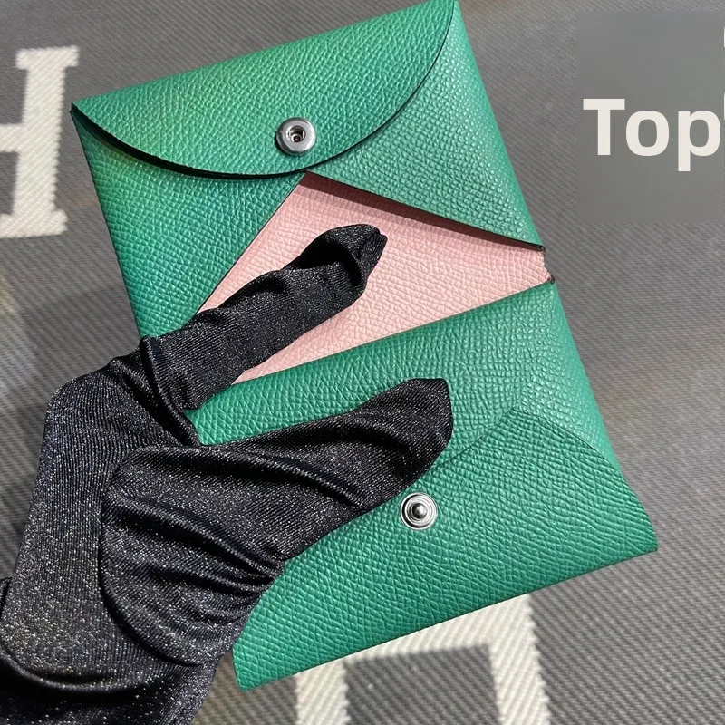 Real Leather Key Coin Document Bag Velvet Green Cherry Blossom Pink Key Coin Purse Practical Leather Goods Functional  Bag