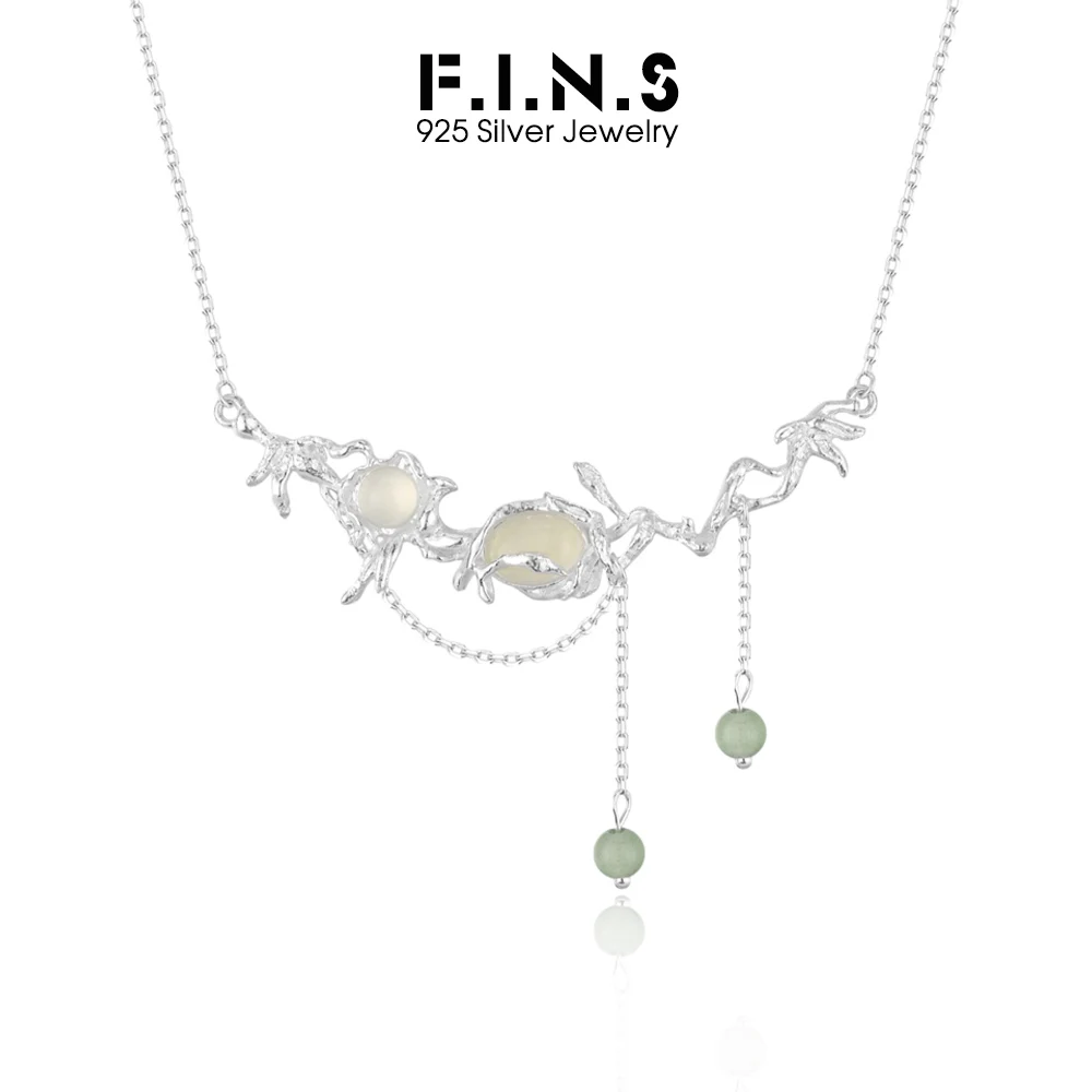 F.I.N.S New Chinese S925 Sterling Silver Prehnite Necklace Women Irregulr Tassel Sweater Chain Stone Fine Jewelry Accessories