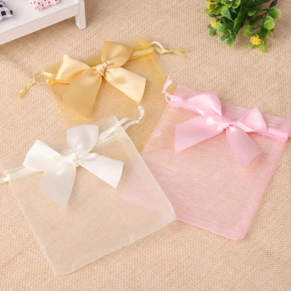 10/20/50pcs/lot New Organza Gift Bag Bowknot Christmas Party Wedding Candy Bags Exquisite Jewelry Packing Drawstring Pouch view 4