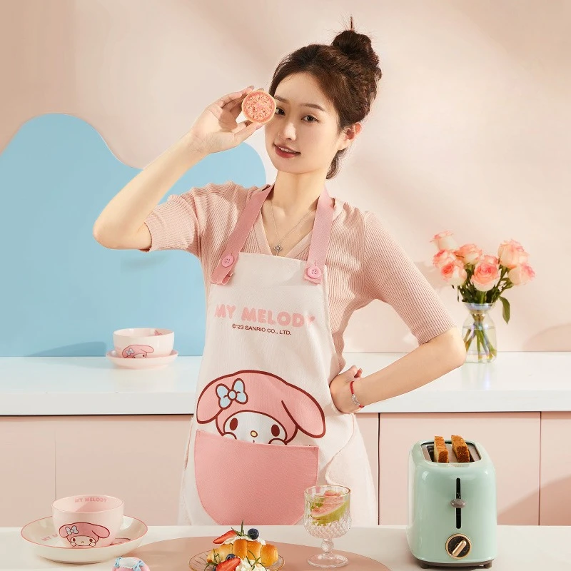 

Miniso Sanrio мультяшный фартук для кухни, приготовления талии, новый летний тонкий стильный милый водонепроницаемый и маслостойкий фартук