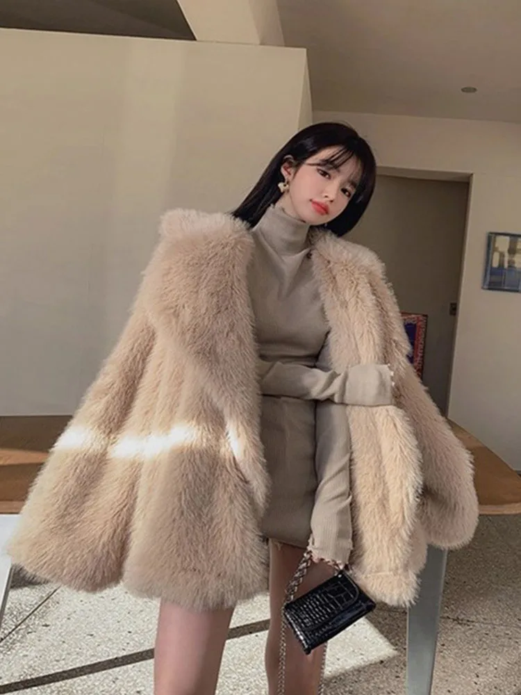 ZADORIN Korean Fashion Winter White Faux Fox Fur Jacket Women Fur Cardigan Luxury Mid Long Lapel Fake Fur Coat Ladies Coats