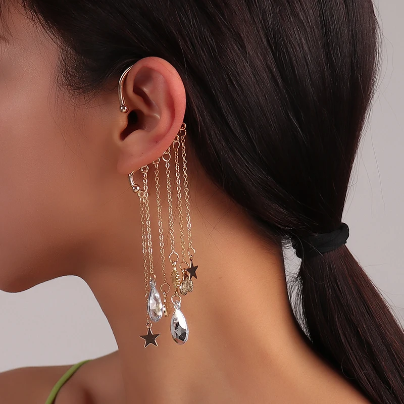 Aihua 1pc neue Stylistin Boho Schmetterling Stern Kristall Ohrringe für Frauen kein Piercing lange Ohr Manschette Ohrringe Böhmen Schmuck Geschenke – Detail 12