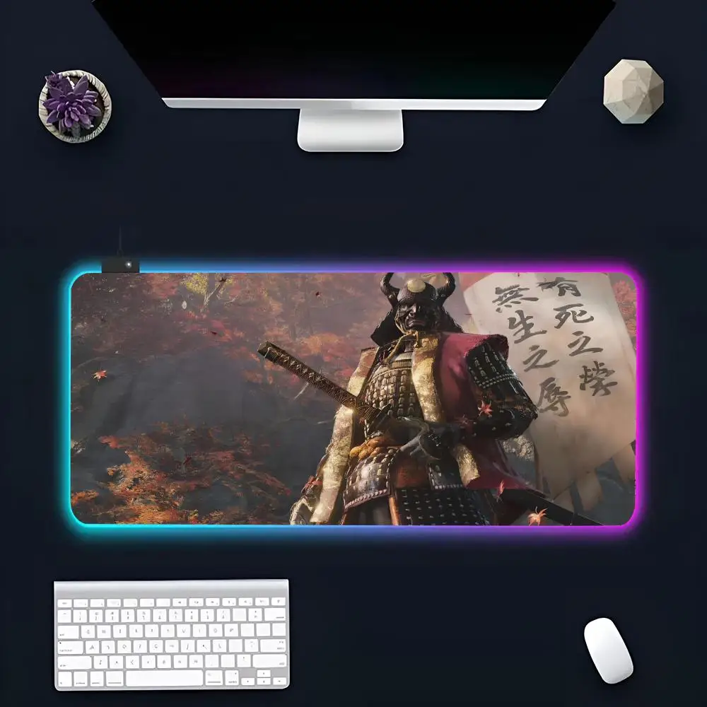 Game S-Sekiro S-Shadows MINISO Mouse Pad RGB Gaming Mousepad LED Large Gamer Mousepad XXL Keyboard Pad Luminous Desk Mat Backlit
