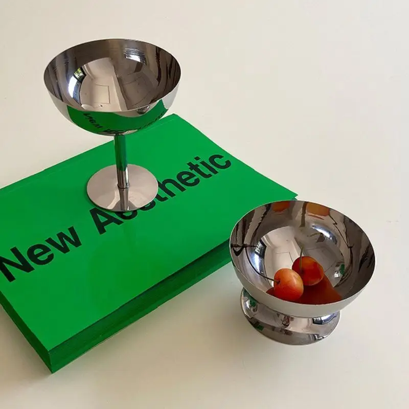 New Stainless Steel Ice Cream Cup,Margarita Champagne Glass Shorty Red Wine Glass Cocktail Cup,High Footed Yogurt Dessert Cup