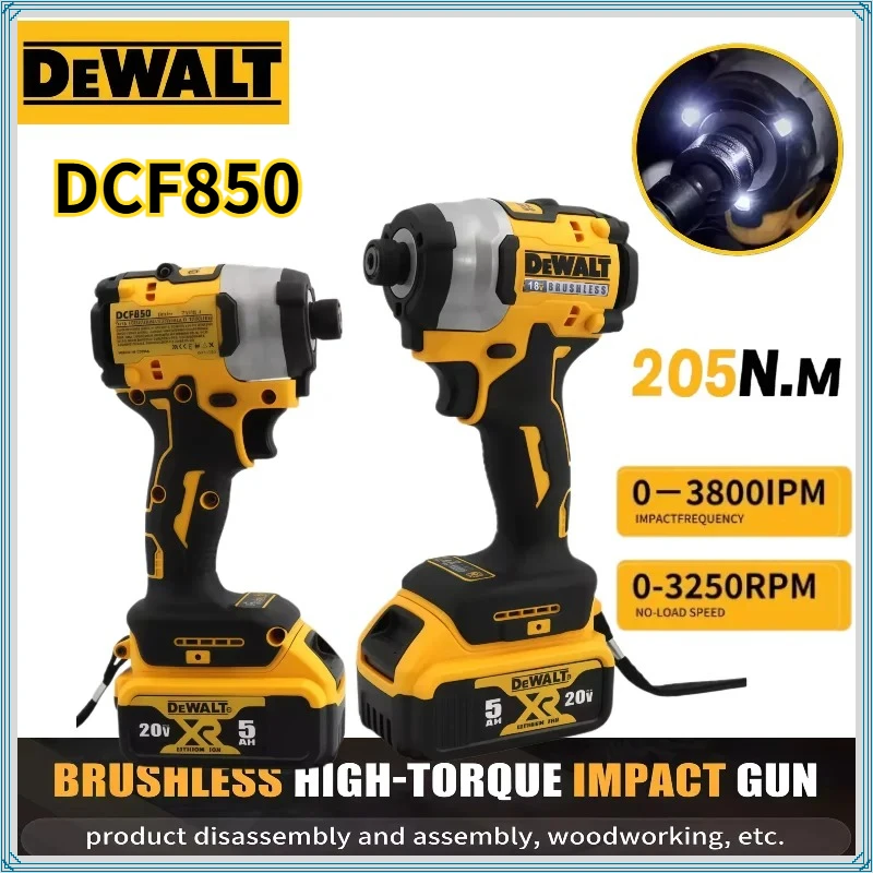 

Бесщеточный ударный гайковерт DeWALT DCF850, 3250 об/мин, беспроводной, интеллектуальный инструмент, 205 Н·м, высокомоментный электроинструмент для аккумуляторов DeWALT