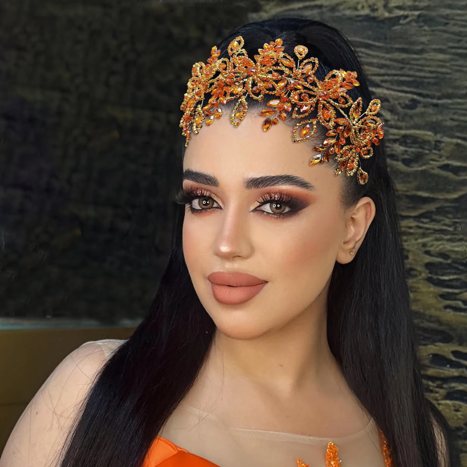 DZ087 البرتقال تاج الزفاف الزفاف عقال الشعر مجوهرات النساء اكسسوارات الشعر حجر الراين الزفاف أغطية الرأس زهرة غطاء الرأس