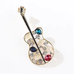 Crystal Creative Guitar Brooch for Women Men Clothes Suit Pin Hollow Out Rhinestone Brooches Backpack Luxury Jewelry Accessories
