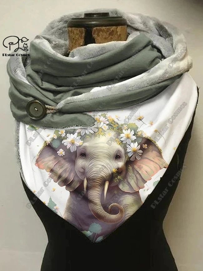 3D printing new animal series cute elephant and deer pattern women\'s warm shawl spring and winter small triangle scarf