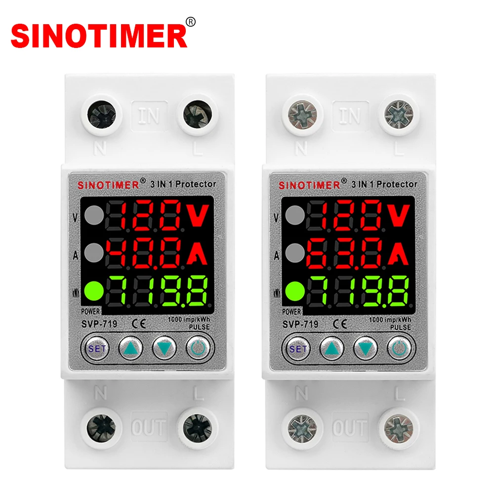 Medidores de Tensão AC 120V 110V, Medidor de Consumo de Energia kWH, Relé Protetor Ajustável contra Sobrecarga e Subtensão 40A 63A