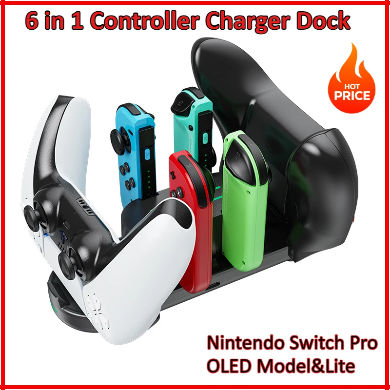 

6 in 1 Controller Charger Dock For Nintendo Switch Pro OLED Model&Lite Fast Charging Dock Station Power Supply Joycon