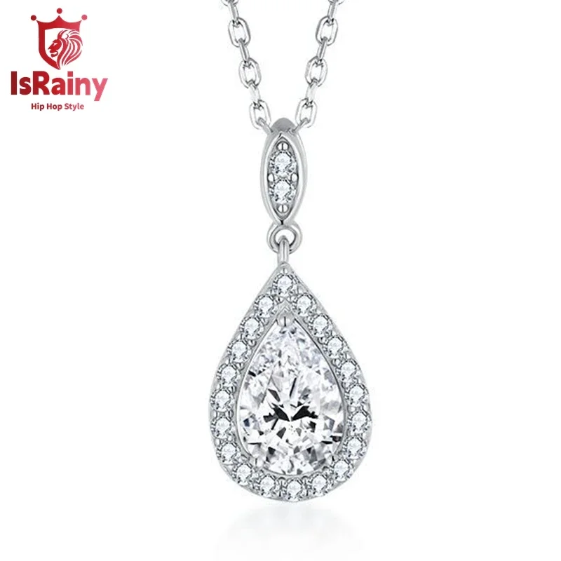 

IsRainy Sparkling 925 Sterling Silver 6*9mm Pear Cut GRA Moissanite Diamond Pendant Necklaces Fine Jewelry for Women Men Gift