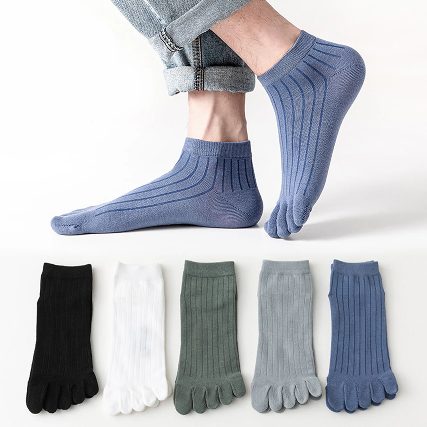 

Summer Fashion Men's Socks Stripe Breathable Ankle Short Sock Five Finger Socks Sweat-absorbing Boat Sock For Men Sports Running